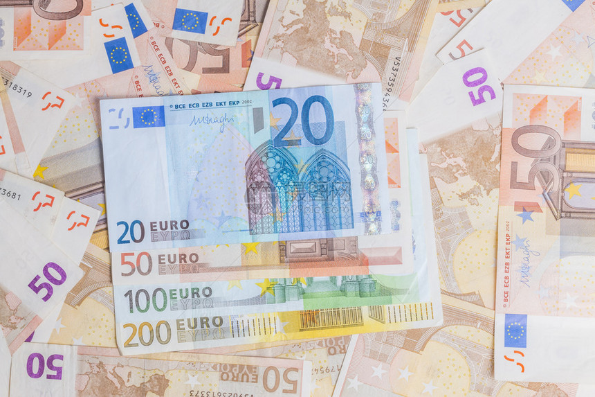欧元钞票背景不同价图片