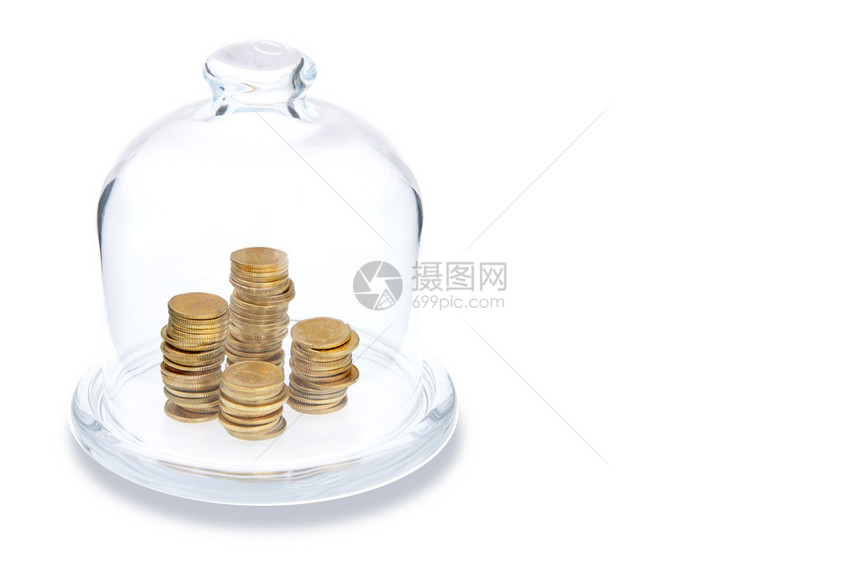 在金钱的透明玻璃钟图片