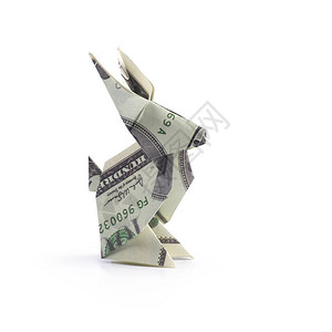 从纸币的折纸野兔白色背景图片