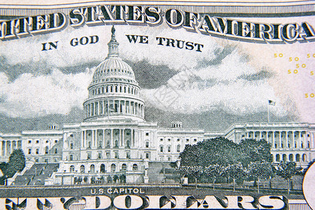 美国五十美元钞票反面特写图片