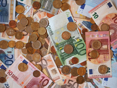 欧元EUR纸币和硬币欧盟图片