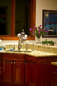 暗木厨房内务和银辛克花岗岩对面台厨房图片