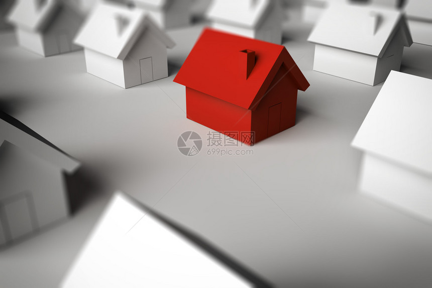 房屋模型之间的3D渲染模型红房子图片