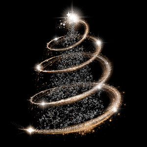 黑色背景上的银色和优雅圣诞树图片