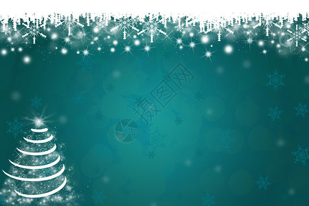 蓝色的雪花和圣诞树背景图片