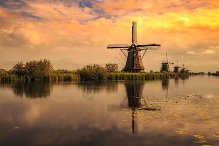 传统荷兰风车Kinderdijk图片