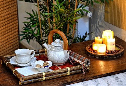 茶叶和蜡烛图片