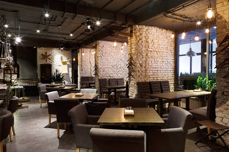 现今设计如阁楼风格现代餐厅和酒吧柜台复制空间等背景图片