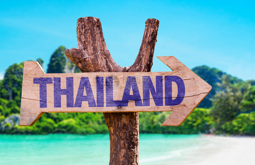 泰国海滩背景木牌图片