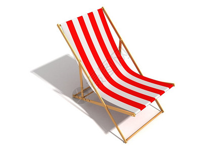 折叠椅白色背景上的条纹红色白沙滩椅插画