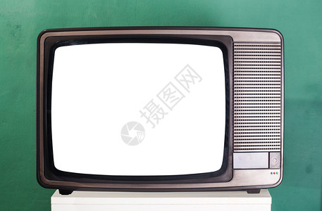 老电视背景上的绿墙背景图片