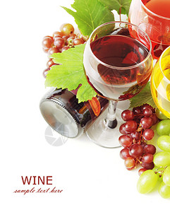 红白葡萄酒和葡萄图片