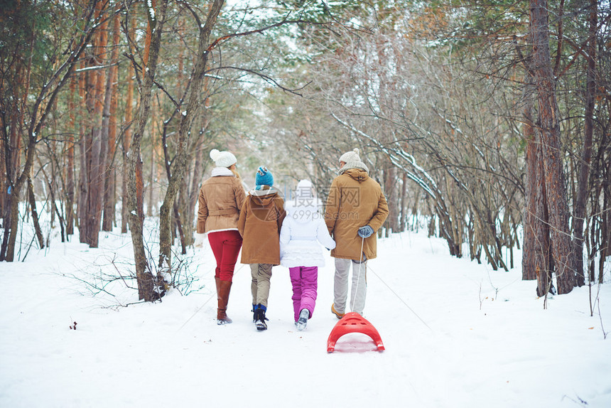 冬季在公园中走动的四图片