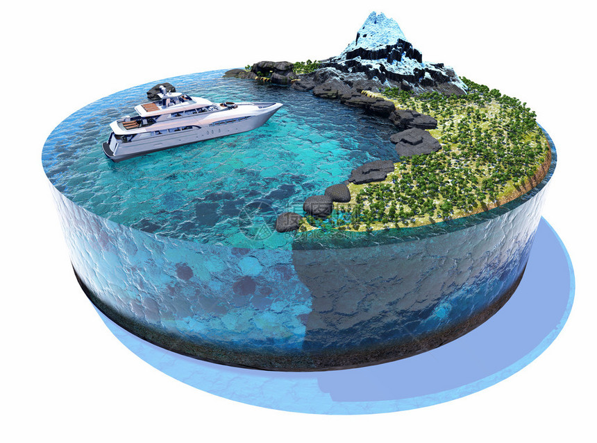 有游艇的海岛模型图片
