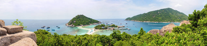 全景高角度景观美丽的自然景观海滩和夏季在南园岛乘船游览的码头是泰国湾著名的旅游胜地图片