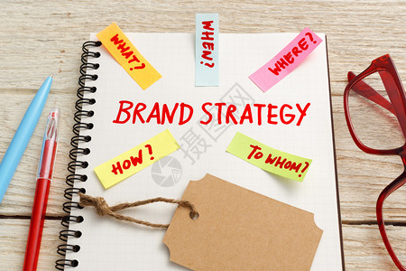 品牌营销战略概念在办公桌上贴有K图片