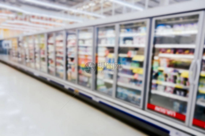 大型超级市商业冰箱背景模糊图片