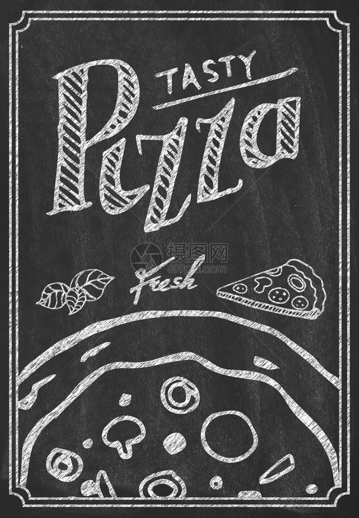 黑板上的披萨菜单粉笔图片