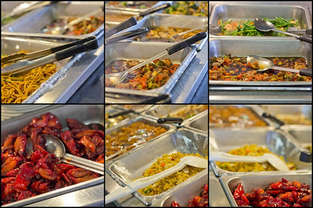 中餐自助午餐或晚餐拼贴图像图片