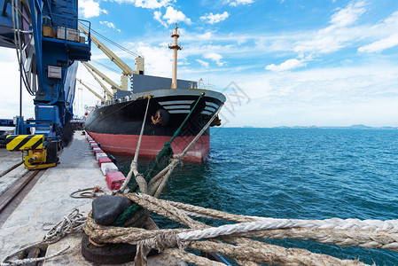 海购关税集装箱船商业船在港口旁边背景