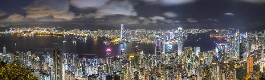 香港全景天际夜幕从The图片