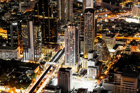 泰国曼谷城市景观夜间建筑和建图片