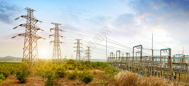 高压变电站现代电力设施背景图片