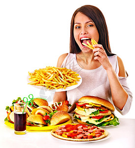 女人吃快餐孤立图片