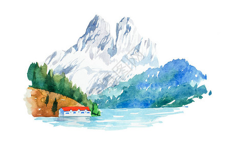 阿尔卑斯山冰冷的自然景观山水彩插图插画