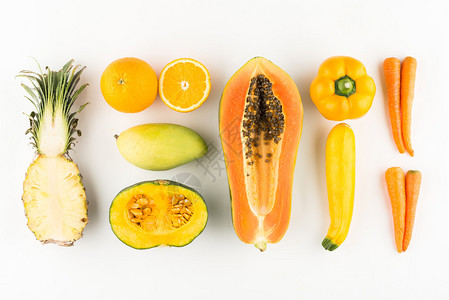收集橙黄水果和蔬菜健康饮食概念图片