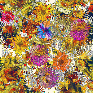 无缝图案与五颜六色的花朵花卉插图画图片