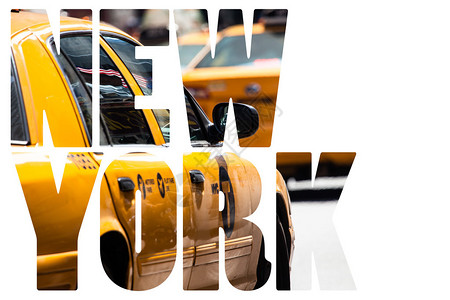 黄色计程车通过美国纽约州背景图片
