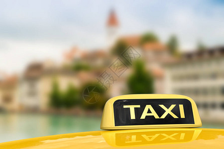 城市景观背景下的出租车图片