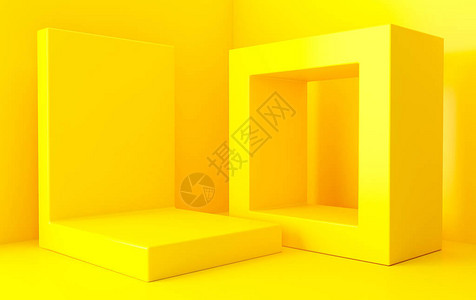 黄色抽象几何形状组集最小抽象背景3d渲染具有几背景图片