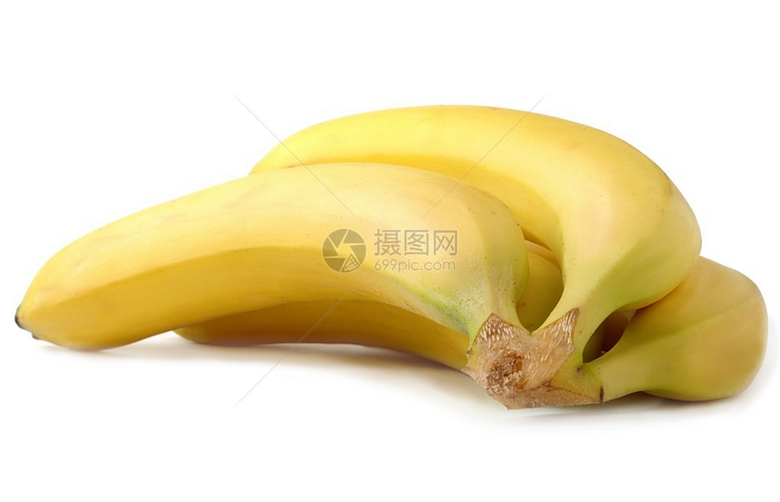 白色背景上的亮黄色香蕉图片
