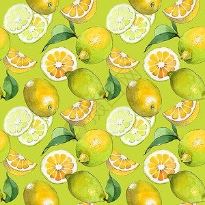 水彩风格的异国柠檬健康食品图案图片