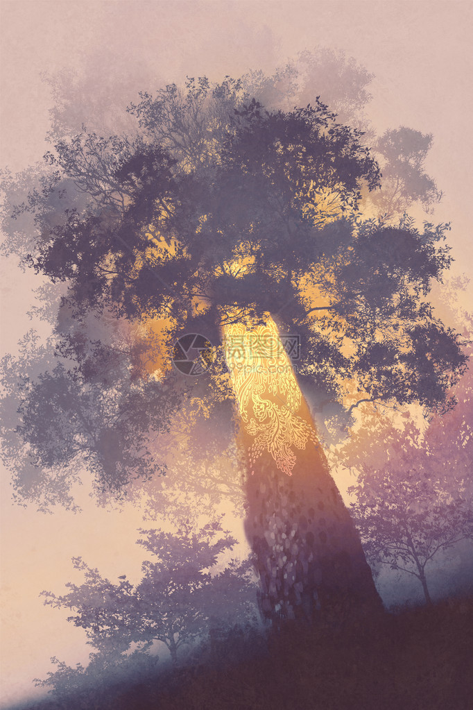 内发光的魔法树插图画图片