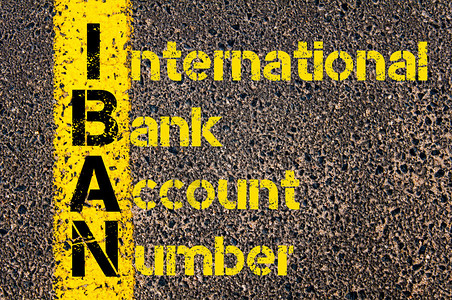 商业首字母缩略词IBAN的概念图像作为写在道路标记黄色油漆线上的图片