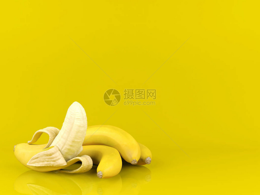带复制空间3D翻接的黄色背景香蕉和一帮香蕉图片