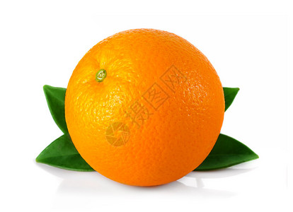 成熟的橙色水果叶子被白色背景隔离图片