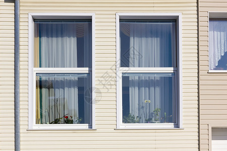 标准塑料窗户和鲜花在大规模生产塑料之家的塑图片