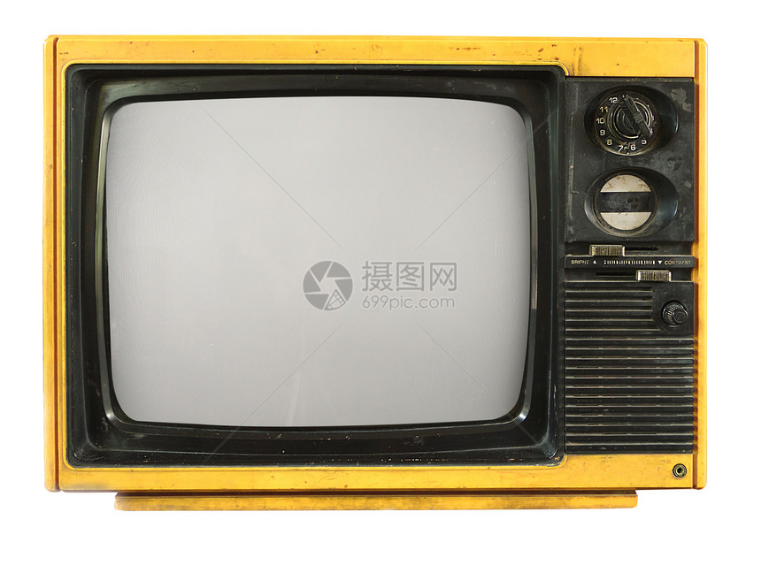 古老电视旧电视在白色复图片