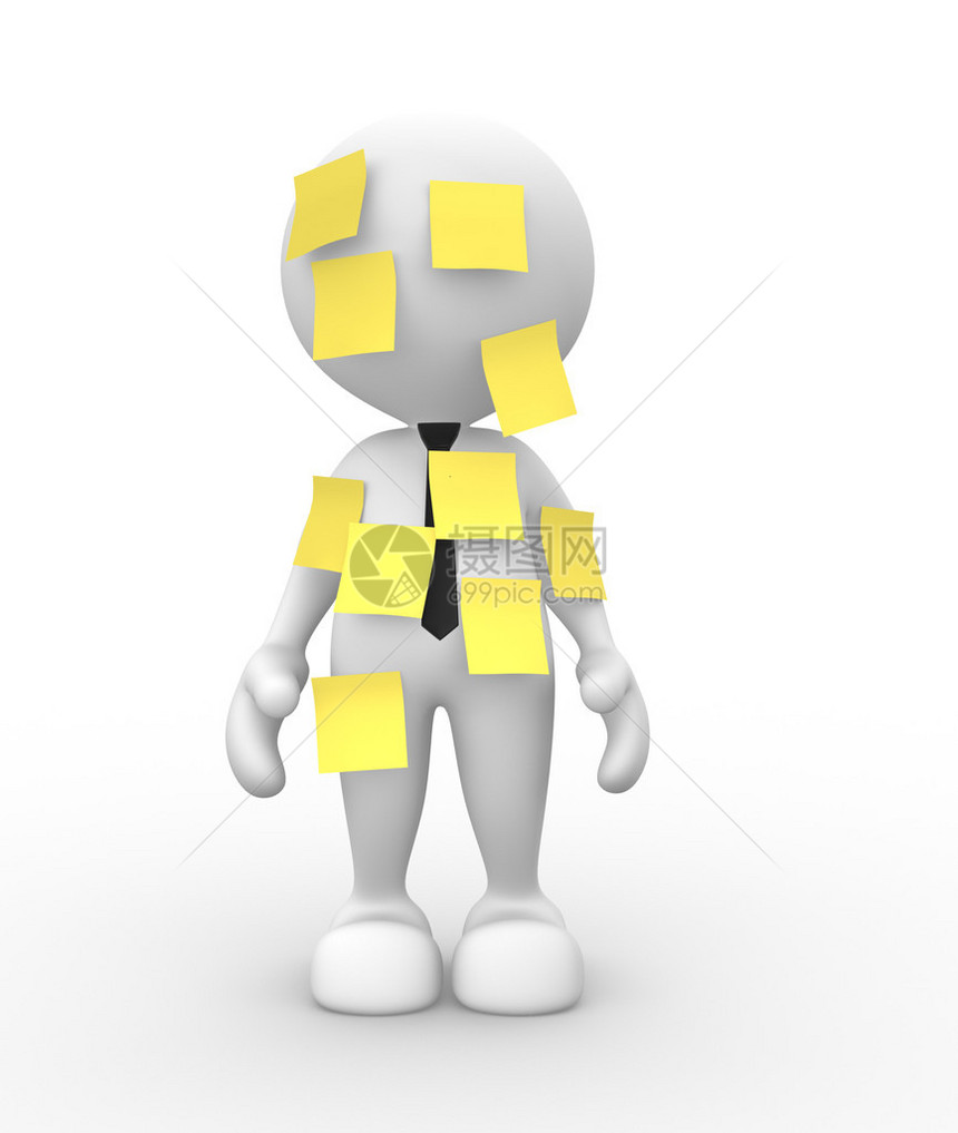 3d渲染白色背景上带有黄色纸的人插图图片