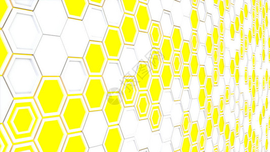 抽象的3d背景由黄色发光背景上的白色六边形制成六边形墙蜂窝图案3图片