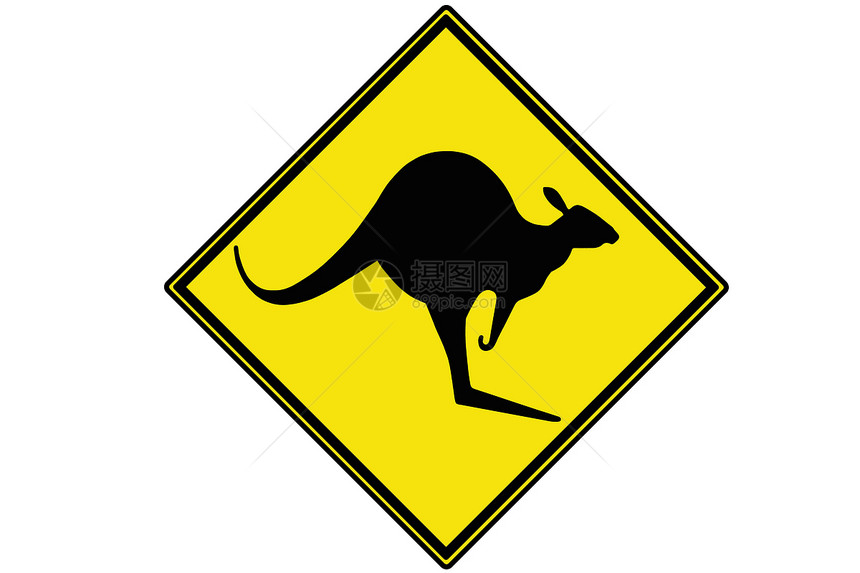 黄色袋鼠警告标志上的黑色图片