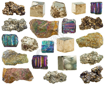 各种铁金石矿物晶体石头白底孤立岩石图片