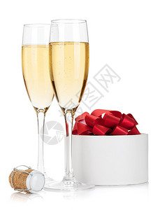 香槟酒杯和礼物白图片