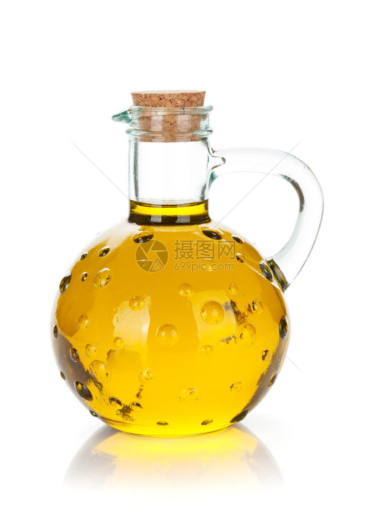 老式橄榄油瓶在白色背景上孤立图片