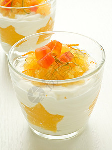 酸奶橙子果冻和水果的甜点浅自由度图片