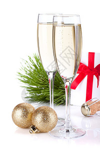 香槟礼品信和圣诞装饰特写图片